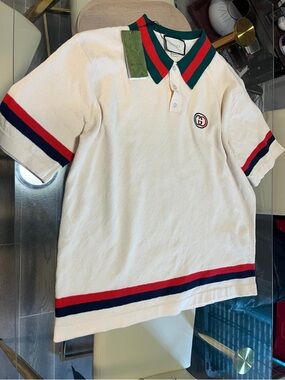 Gucci White Polo with Red, Blue & Green Trim